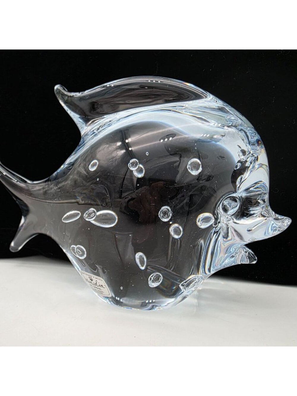 Marcolin Sweden Art Glass Paperweight Fish Figure Bubbles 4.75" Tall